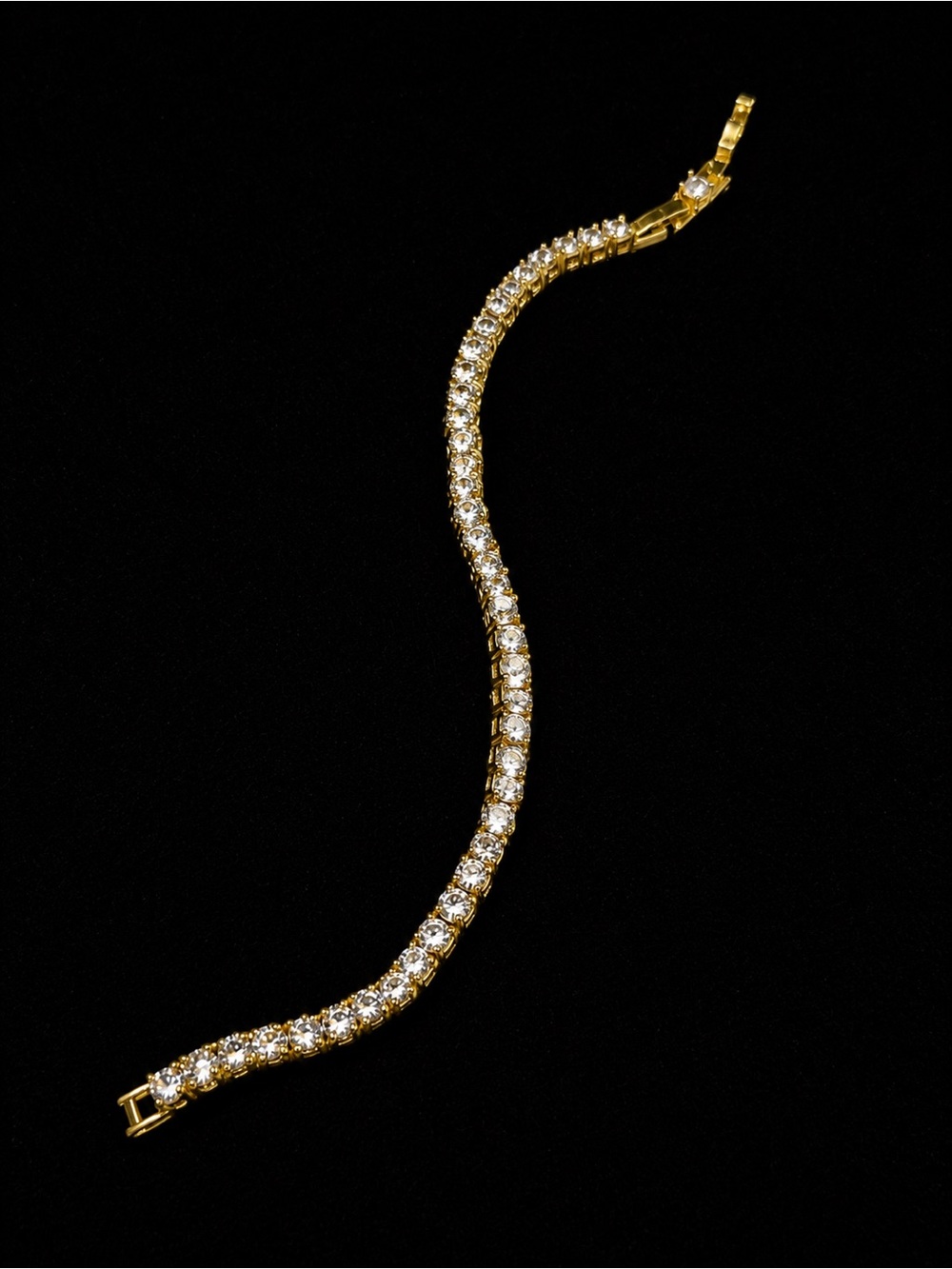 Classic Gold Tone Tennis Bracelet with Clear Stone Accents